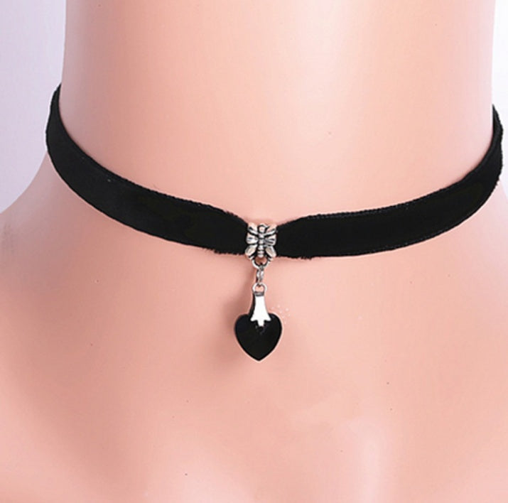 Fashion hot black heart crystal necklace colorful pendant Rope Chain Necklace For Women Vintage Jewelry