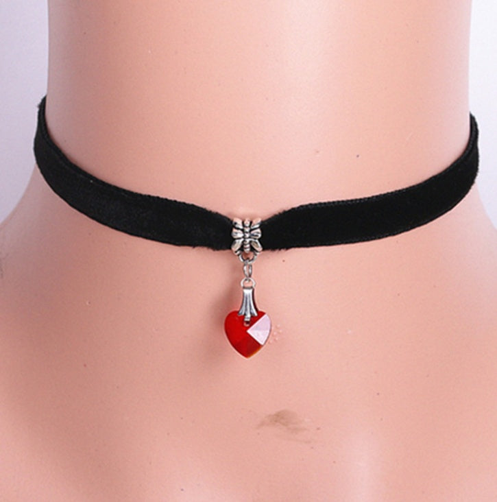 Fashion hot black heart crystal necklace colorful pendant Rope Chain Necklace For Women Vintage Jewelry