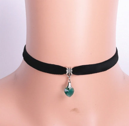 Fashion hot black heart crystal necklace colorful pendant Rope Chain Necklace For Women Vintage Jewelry