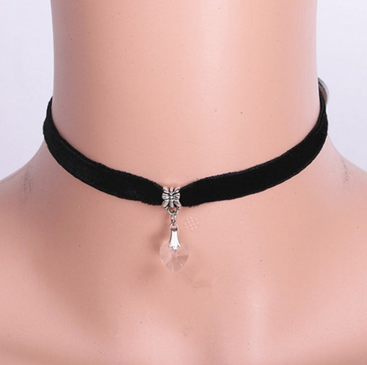 Fashion hot black heart crystal necklace colorful pendant Rope Chain Necklace For Women Vintage Jewelry